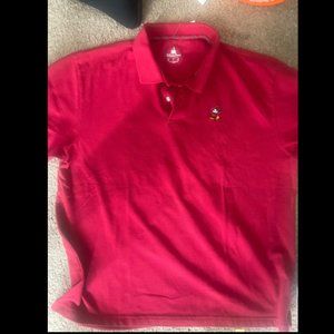 DISNEY PARKS EMBROIDERED MICKEY MOUSE MENS  RED PIQUE POLO SHIRT.